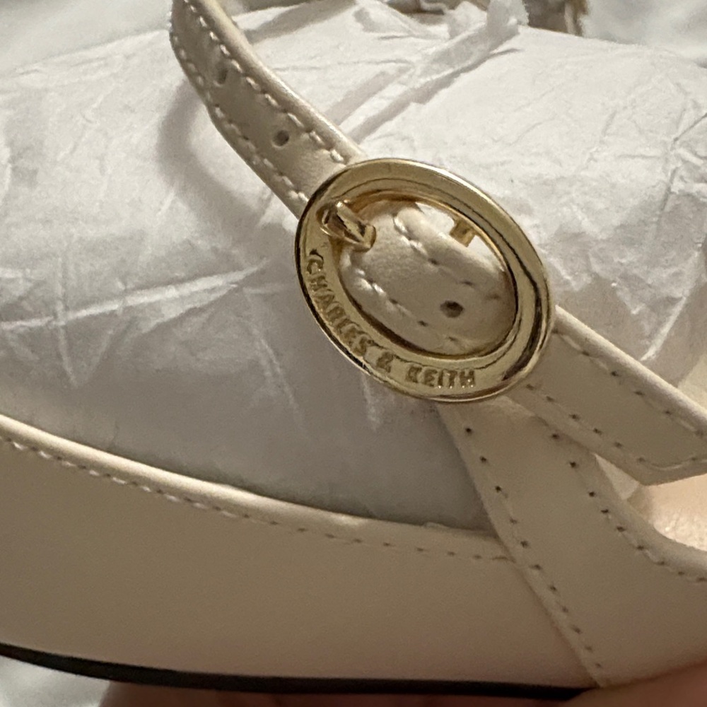 Charles & Keith Cream Pointed Slingback Flats with Gold Buckle - Picture 4 of 5